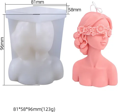 Miniatura 4 de Paquete de 2 moldes de resina para velas de retrato en forma de niña trenzada, moldes de silicona de fundición de resina para decoración del hogar