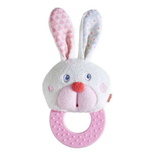 HABA Juguete de mordedor y agarre de conejito – Primer relleno sensorial de cesta de Pascua y conejo de Pascua juguete de dentición para bebés de 6