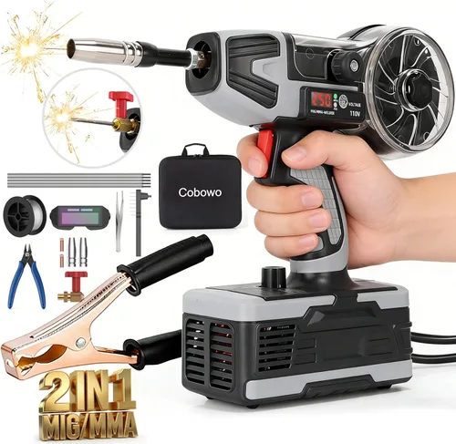 Soldador MIG y palo 2 en 1: Soldador MIG y MMA de 250 A, núcleo de flujo de 110 V, inversor IGBT de mano sin gas, soldador de alimentación de Gris