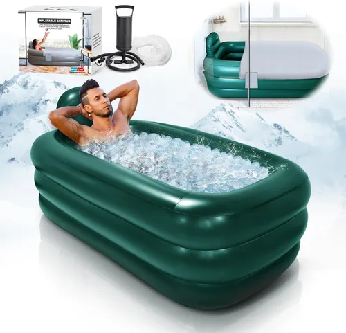 Miniatura 5 de Bañera Portátil para Adultos con Tapa, Bañera Inflable para Baño de Hielo, Baño de Hielo Ovalado Grande con Almohada, 62.2x37.4x17.72 pulgadas
