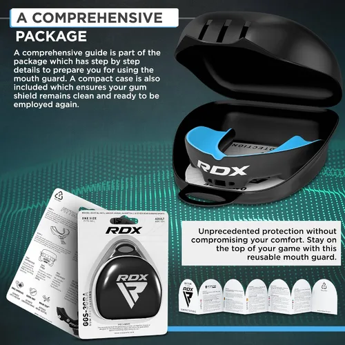 Miniatura 7 de RDX Protector Bucal para Boxeo MMA Kickboxing Muay Thai Judo Karate - Protector de Mandíbula con Funda de Almacenamiento para Adultos, Artes Azul