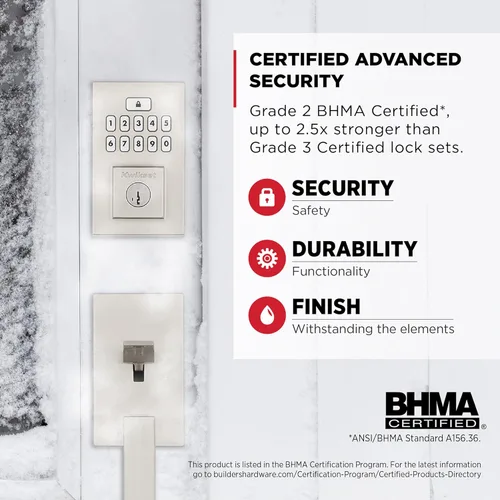 Miniatura 4 de Kwikset SmartCode 260 Cerradura Electrónica de Entrada sin Llave con Teclado y Pestillo de Seguridad, con Auto-Bloqueo, Códigos de Usuario Níquel