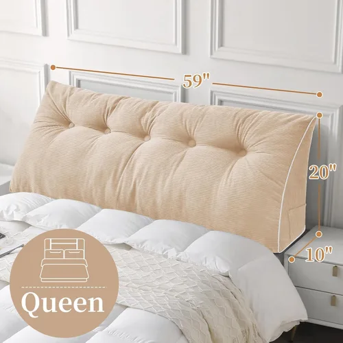 Miniatura 5 de Sasttie Almohada de Cabecera Queen, Almohada de Cuña de Cabecera para Sentarse en la Cama, Cojín Triangular con Soporte de Respaldo para Leer - Con