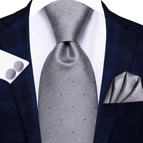 Miniatura 206 de Hi-Tie Corbata clásica de cachemira para hombre con pañuelo y gemelos a cuadros