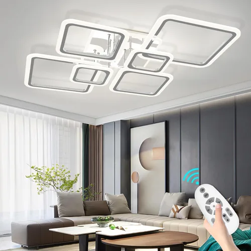 Miniatura 8 de Modernas luces LED de techo para dormitorio, 40.2 pulgadas, regulables, cuadradas, 6+1 anillos, luces de techo para sala de estar con control remoto