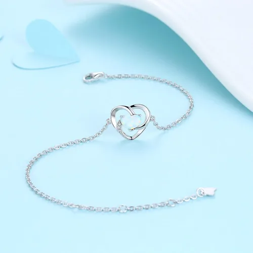 Miniatura 6 de YZSFMZGE OpalTurquoise Heart Bracelet For Women 925 Sterling Silver Adjustable Bracelets Jewelry Gift for Girls