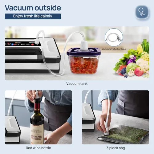 Miniatura 5 de Vakumar Máquina selladora al vacío, 90 Kpa Líquidos de Alimentos Líquidos Selladora al Vacío Máquina de Conservación Modos Seco/Humedad/Líquido, Luz