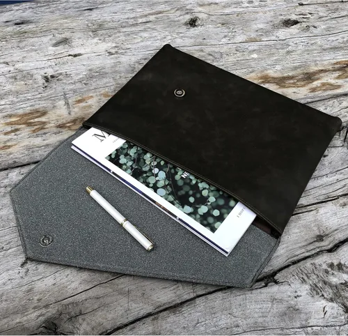 Miniatura 3 de Vintage pu cuero 13.5 "negocios embrague sobre bolsa documentos certificado portátil manga caso oficina carpeta de archivo, Verde militar