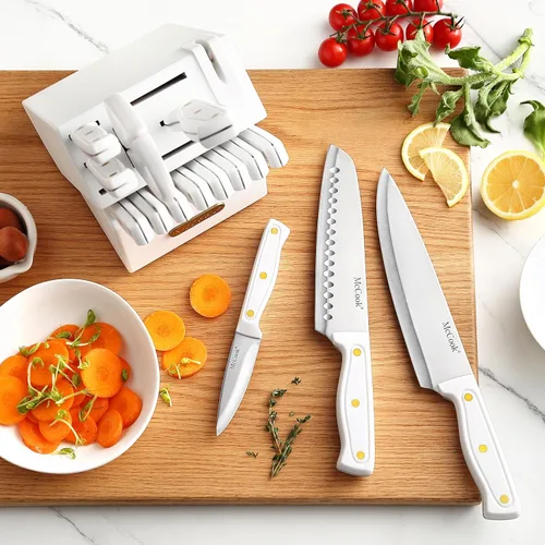 Miniatura 6 de McCook® Juegos de cuchillos, juegos de cuchillos de cocina de acero inoxidable de alto carbono blanco con afilador incorporado
