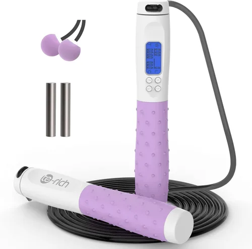 Miniatura 10 de Cuerda de saltar, cuerda de saltar con peso para fitness, cuerda de saltar con contador, asas pesadas, longitud ajustable, cuerda de salto