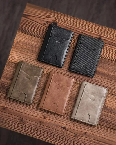 Miniatura 7 de VULKIT - Cartera de bolsillo frontal con bloqueo RFID minimalista de piel fina para hombres y mujeres