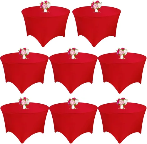 Miniatura 16 de Paquete de 8 Manteles Redondos de Spandex Beige de 5 Pies 60" Cubierta de Mesa Elástica Redonda Mantel de Mesa Redondo Lavable Resistente a Arrugas