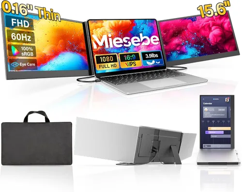 Miniatura 8 de Extensor de pantalla para laptop, monitor triple de 15.6 pulgadas, FHD 1080P USB-C, un cable, Plug n Play, monitor portátil para portátiles de 13 a