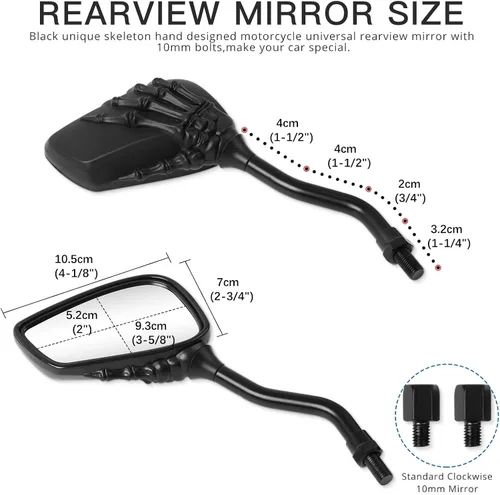 Miniatura 6 de DREAMIZER Espejos de motocicleta Black Skull para manillar – Espejos laterales retrovisores de 0.315 in y 0.394 in para Shadow Spirit 750 Aero Grom