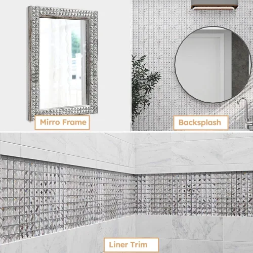 Miniatura 6 de Diflart 10 hojas de azulejos de mosaico de vidrio para despegar y pegar, cuadrado plateado de 3/4 pulgadas, azulejos de espejo de diamante de Pelar