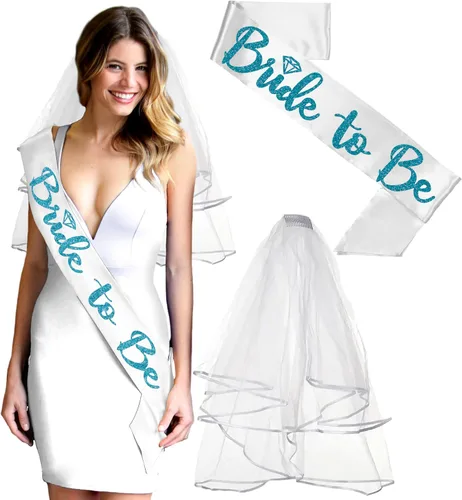 Miniatura 36 de Something Blue Gift for Bride To Be Sash - Banda de satén de grado nupcial - Decoraciones de despedida de soltera azul turquesa, Juego de 2 piezas