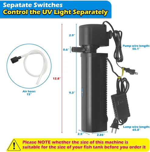 Miniatura 6 de Filtro de acuario para tanque de 40-150 galones, máquina limpiadora verde UV para tanque de peces, filtro de canasta sumergible con bomba potente