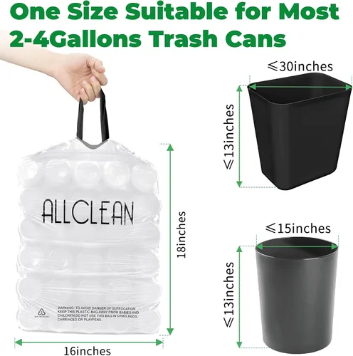 Miniatura 5 de Bolsas de basura de 4 galones, 90 bolsas de basura ultra duraderas y resistentes con cordón, gruesas resistentes al desgarro, sin perfume, Blanco