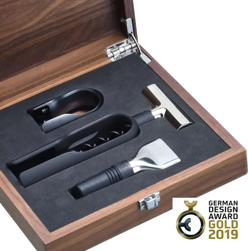 Miniatura 5 de WMF Baric - Juego de sacacorchos de vino de 3 piezas, accesorios para vino, cortador de aluminio, tapón de botella, en caja de madera de nogal