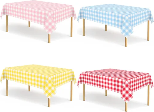 Miniatura 25 de Paquete de 2 manteles de plástico a cuadros en blanco y negro para fiestas, desechables de 54 x 108 pulgadas, mantel rectangular con bandera a