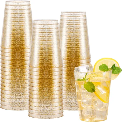 Miniatura 15 de I00000 200 piezas de vasos de plástico desechables plateados de 9 onzas, vasos de plástico transparentes de 9 onzas, vasos estilo antiguo de borde