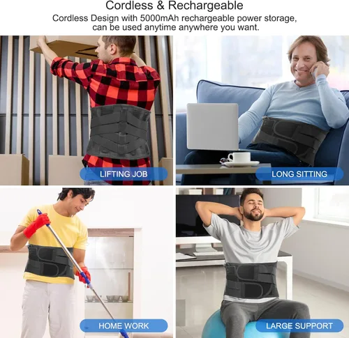 Miniatura 8 de Soporte térmico para la espalda con masaje, almohadilla térmica recargable para aliviar el dolor de espalda, cinturón de apoyo de espalda ajustable