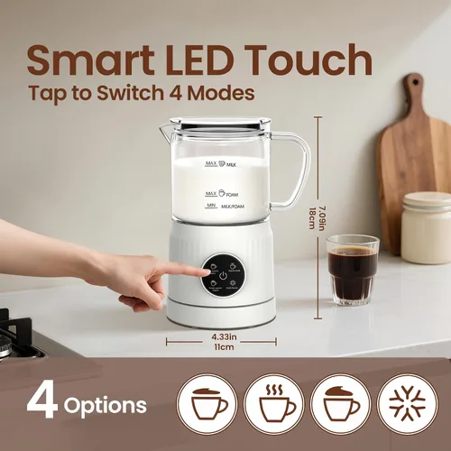 Miniatura 4 de Espumador de leche eléctrico 4 en 1 y vaporizador para leche entera, pantalla táctil LED, máquina de espuma fría y cálida, revestimiento