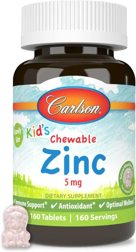 Miniatura 5 de Carlson - Zinc masticable para niños, 5 mg, soporte para la salud, sabor natural de bayas mixtas, 160 tabletas