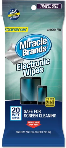 MiracleWipes para limpieza de electrónica - Toallitas para pantallas diseñadas para TV, teléfonos, monitores y más - 20 unidades