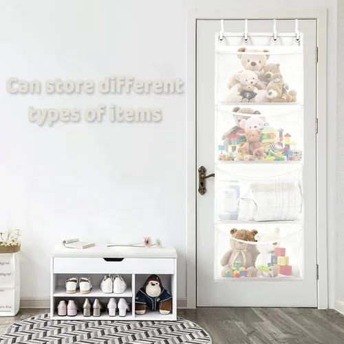 Miniatura 3 de Almacenamiento de animales de peluche, red de hamaca de animales de peluche, el paquete blanco de 4 compartimentos viene con 2 ganchos