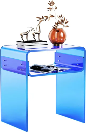 Miniatura 16 de Mesa auxiliar de 2 niveles de acrílico transparente; mesa de noche para sala de estar, dormitorio (1, Verde)