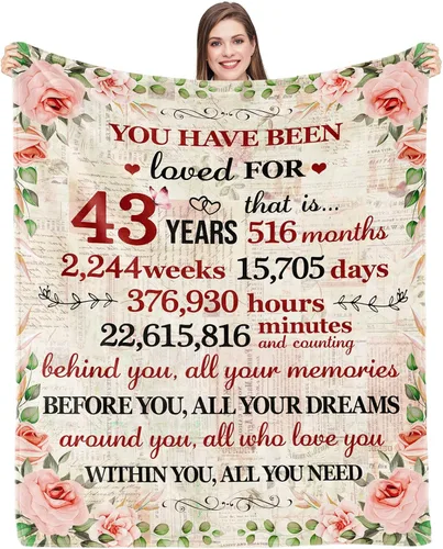 Miniatura 8 de Givetoyou Manta de cumpleaños número 37 para mujer, estampado floral rosa y blanco, 60 x 50 pulgadas, forro polar de poliéster, manta 34 años