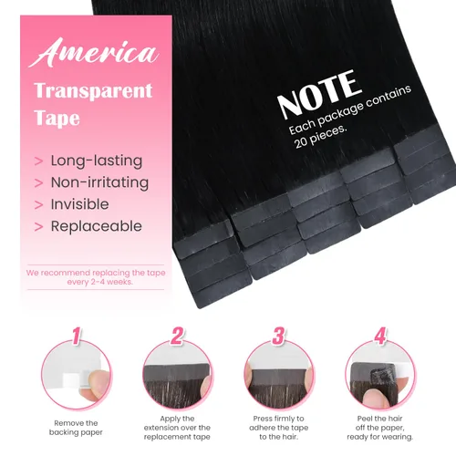 Miniatura 3 de Extensiones de cabello humano real color negro azabache, extensiones de cabello humano 100% Remy, sedosas y lacias, para mujeres, 20 unidades por