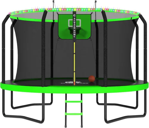 Miniatura 12 de ACWARM HOME Trampoline Outdoor 8FT 10FT 12FT 14FT 15FT 16FT Trampoline with Basketball Hoop and LED Lights, Recreational Trampolines for Kids and