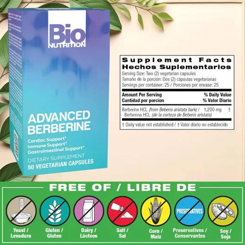Miniatura 2 de Bio Nutrition Advanced Berberine 50 Cápsulas Vegetarianas 1,200 mg de berberina por porción Apoyo para el bienestar herbario Fórmula