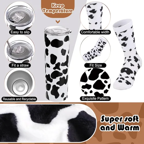 Miniatura 3 de Yaomiao Juego de 5 Piezas de Regalos de Vaca para Mujeres: Vaso Térmico de Acero Inoxidable con Patrón de Vaca de 20 oz con Tapa, Pajita, Bolsa