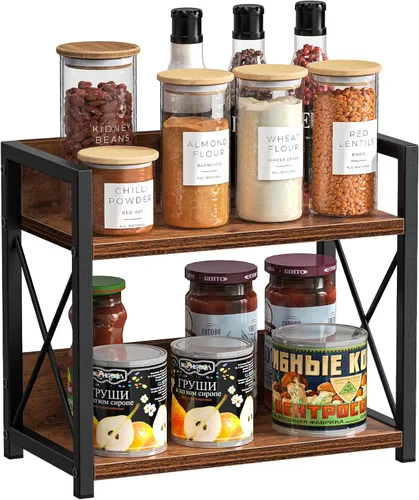 Miniatura 7 de Giikin Organizador de estante de encimera, estante de especias de cocina de 2 niveles para encimera, organizador de estante de madera para mostrador