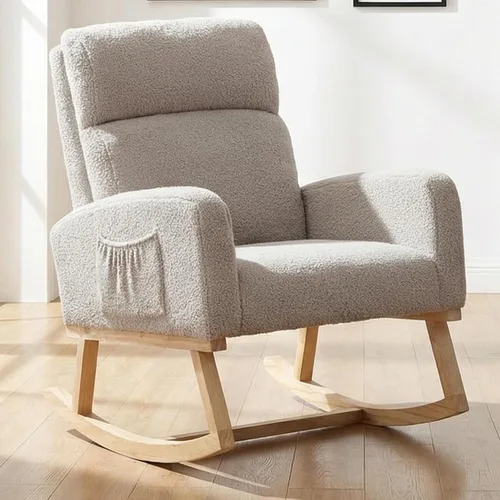Miniatura 13 de Mecedora para habitación del bebé, sillas decorativas modernas tapizadas de tela de peluche para enfermería, sillón acolchado para interiores, sala