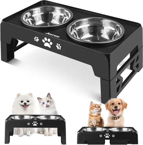 Miniatura 21 de Jovrun Cuencos Elevados para Perros, Comedero para Perros con Platos de Acero Inoxidable y Cuenco de Alimentación Lenta, Soporte Elevado Ajustable