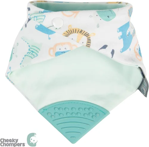 Miniatura 7 de Cheeky Chompers Neckerchew babero de dentición, babero estilo bandana 2 en 1 con mordedor de silicona de grado alimenticio Animales descarados