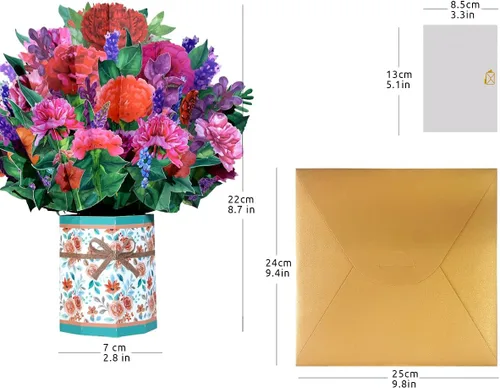 Miniatura 2 de Tarjetas de felicitación de ramo de flores de papel, tarjetas de felicitación emergentes 3D con tarjeta de notas y sobre para el día de la madre
