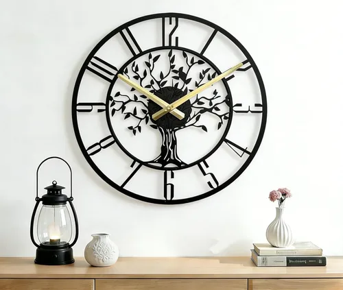 Reloj de pared grande del Árbol de la Vida, relojes de pared grandes de metal modernos para sala de estar, reloj silencioso de 18 pulgadas operado