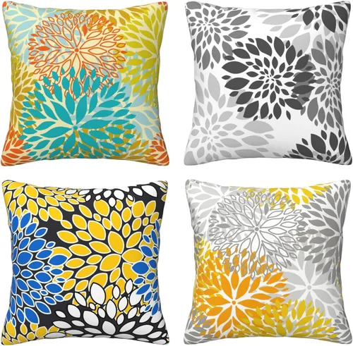 Miniatura 14 de Juego de 4 fundas de almohada de flamencos tropicales y flores rosadas, 18 x 18 pulgadas, diseño de peonías florales de mariposa, fundas de almohada