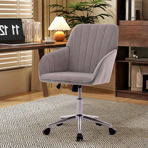 Miniatura 11 de Beige Small Office Chair, Chenille Cute Swivel Vanity Makeup Desk Chair with Wheels for Teens Women Girls, Comfy Adjustable Computer Chairs for