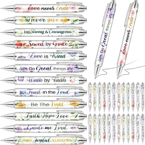 Ctosree 60 bolígrafos cristianos para mujer, a granel, versículos bíblicos, bolígrafos de tinta floral, citas inspiradoras religiosas, bolígrafo de
