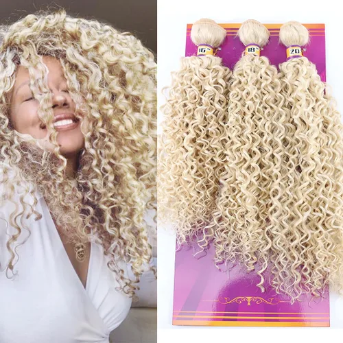 Miniatura 17 de Extensiones de cabello rizado afro rizado, sintético, tejido rápido, extensiones de cabello de fibra de alta temperatura para mujeres, color negro