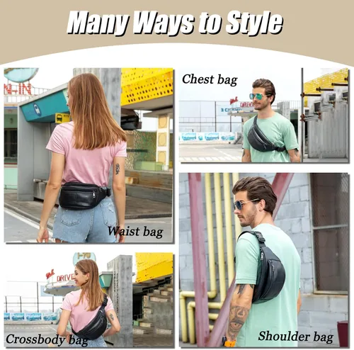 Miniatura 6 de Riñonera de cuero negro para hombres y mujeres, bolsa de cintura de cuero genuino con correa ajustable para caminar, senderismo, ciclismo, marrón