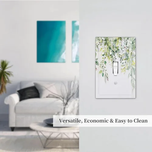Miniatura 7 de Placas de pared de eucalipto verde de una sola palanca, estilo rústico, cubierta de interruptor de luz de 1 cuadrilla, hojas de árbol, cubiertas