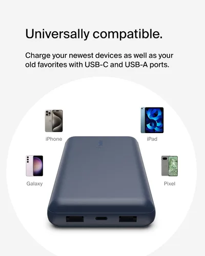 Miniatura 8 de Cargador portátil Belkin, banco de energía USB C de 20000 mAh con 2 puertos USB-A, 15W con cable de tipo A a tipo C - iPhone 17, Air, Pro, Pro Max