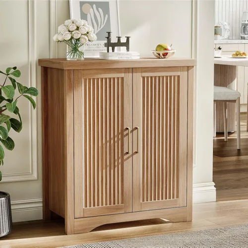 Miniatura 10 de Memobarco Aparador Acanalado con Almacenamiento, Credenza Moderna con 4 Puertas y Estantes Ajustables, Consola de Mesa de Bar de Café de Madera